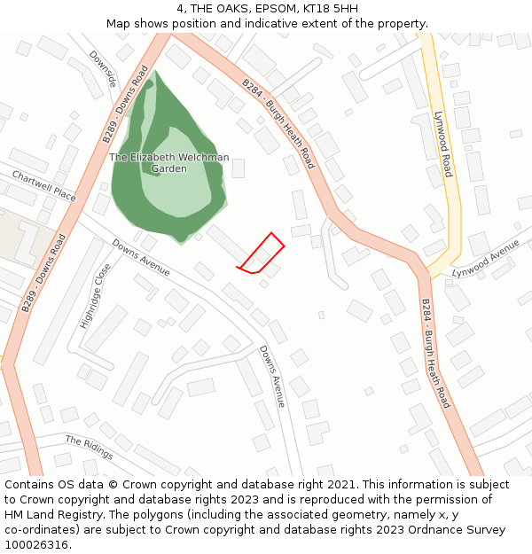 4, THE OAKS, EPSOM, KT18 5HH: Location map and indicative extent of plot