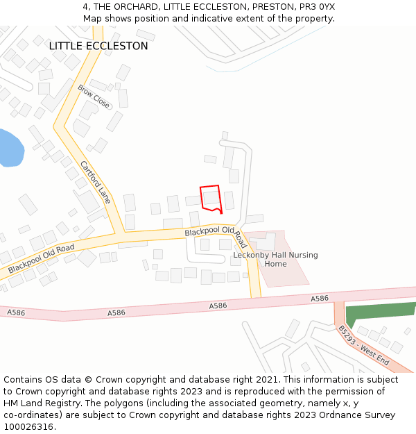 4, THE ORCHARD, LITTLE ECCLESTON, PRESTON, PR3 0YX: Location map and indicative extent of plot