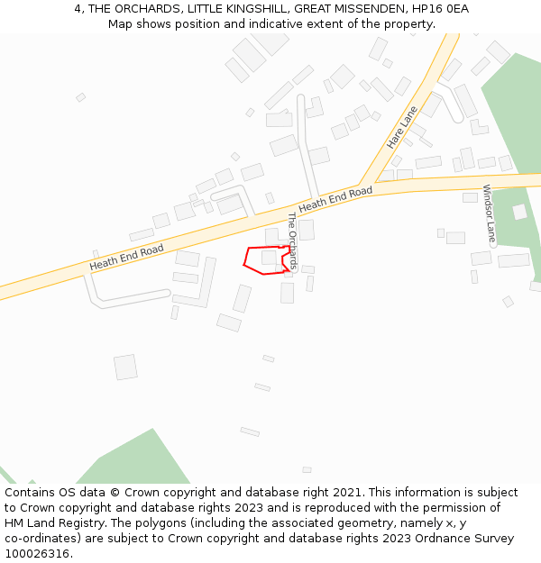 4, THE ORCHARDS, LITTLE KINGSHILL, GREAT MISSENDEN, HP16 0EA: Location map and indicative extent of plot