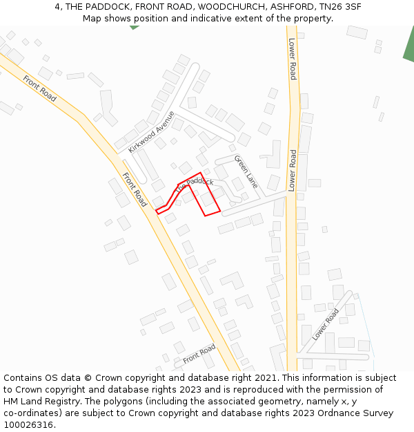 4, THE PADDOCK, FRONT ROAD, WOODCHURCH, ASHFORD, TN26 3SF: Location map and indicative extent of plot