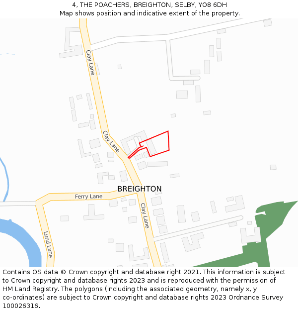 4, THE POACHERS, BREIGHTON, SELBY, YO8 6DH: Location map and indicative extent of plot