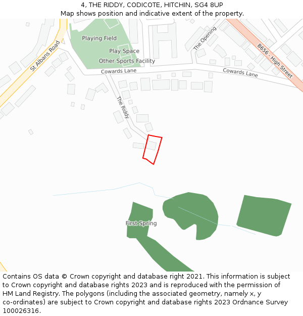 4, THE RIDDY, CODICOTE, HITCHIN, SG4 8UP: Location map and indicative extent of plot