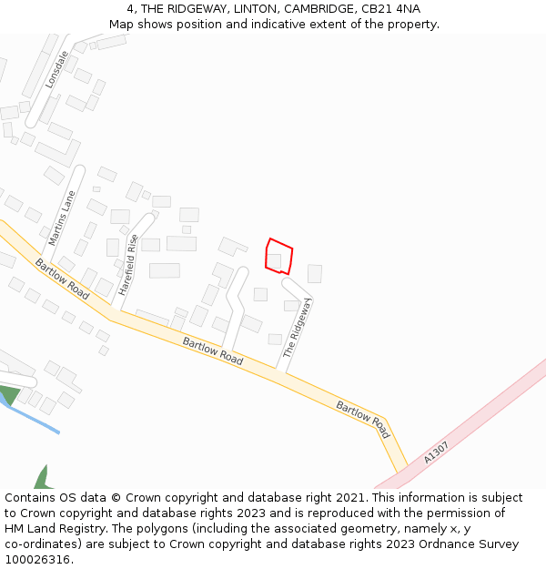 4, THE RIDGEWAY, LINTON, CAMBRIDGE, CB21 4NA: Location map and indicative extent of plot