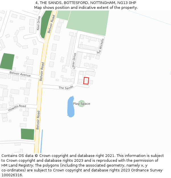 4, THE SANDS, BOTTESFORD, NOTTINGHAM, NG13 0HP: Location map and indicative extent of plot