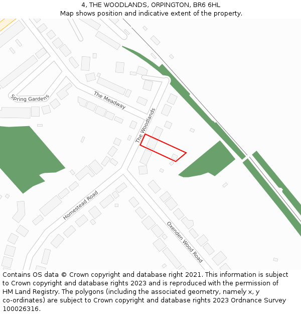 4, THE WOODLANDS, ORPINGTON, BR6 6HL: Location map and indicative extent of plot