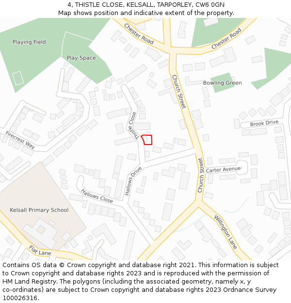 4, THISTLE CLOSE, KELSALL, TARPORLEY, CW6 0GN: Location map and indicative extent of plot