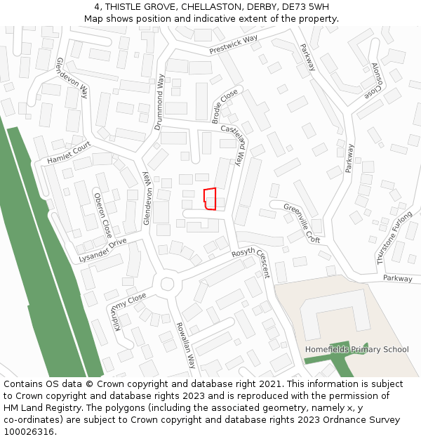 4, THISTLE GROVE, CHELLASTON, DERBY, DE73 5WH: Location map and indicative extent of plot