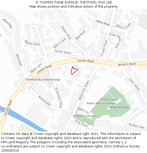 4, THOMAS PAINE AVENUE, THETFORD, IP24 1AE: Location map and indicative extent of plot