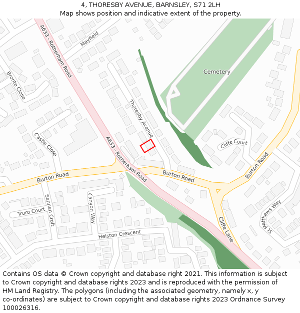 4, THORESBY AVENUE, BARNSLEY, S71 2LH: Location map and indicative extent of plot