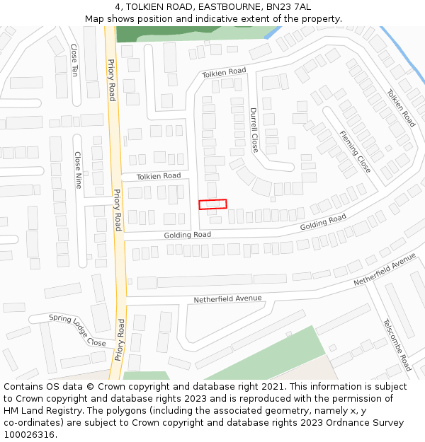 4, TOLKIEN ROAD, EASTBOURNE, BN23 7AL: Location map and indicative extent of plot