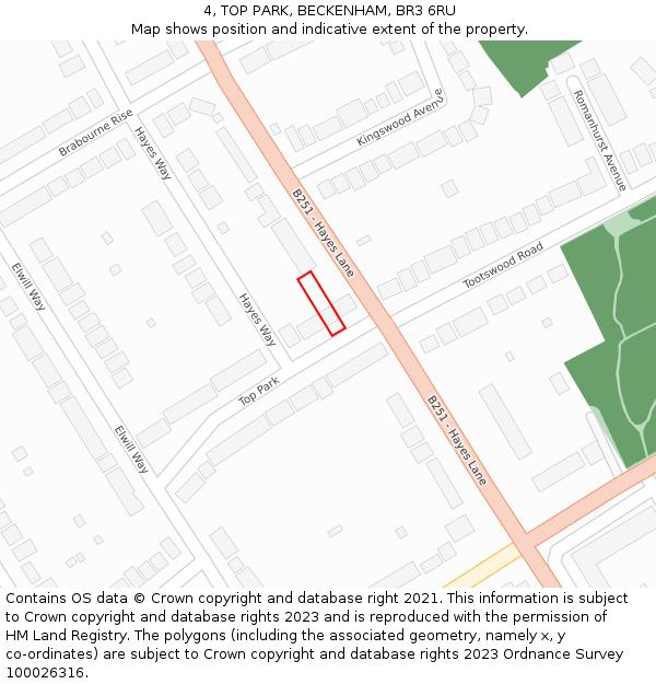 4, TOP PARK, BECKENHAM, BR3 6RU: Location map and indicative extent of plot