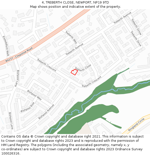 4, TREBERTH CLOSE, NEWPORT, NP19 9TD: Location map and indicative extent of plot