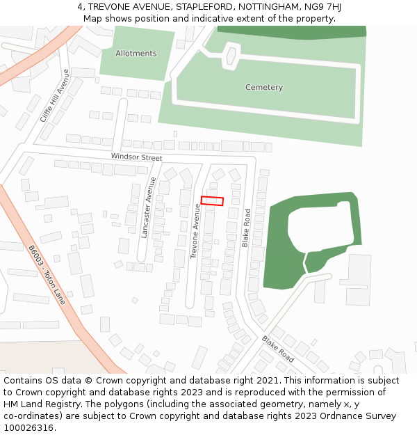 4, TREVONE AVENUE, STAPLEFORD, NOTTINGHAM, NG9 7HJ: Location map and indicative extent of plot