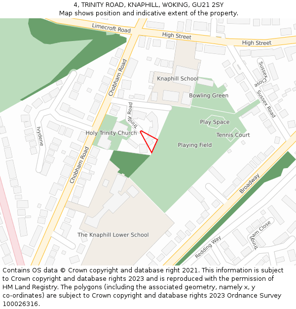 4, TRINITY ROAD, KNAPHILL, WOKING, GU21 2SY: Location map and indicative extent of plot