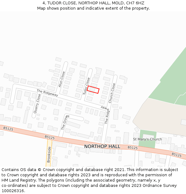 4, TUDOR CLOSE, NORTHOP HALL, MOLD, CH7 6HZ: Location map and indicative extent of plot