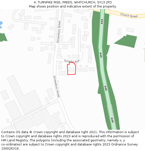 4, TURNPIKE RISE, PREES, WHITCHURCH, SY13 2FD: Location map and indicative extent of plot