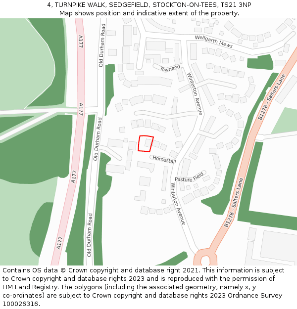 4, TURNPIKE WALK, SEDGEFIELD, STOCKTON-ON-TEES, TS21 3NP: Location map and indicative extent of plot