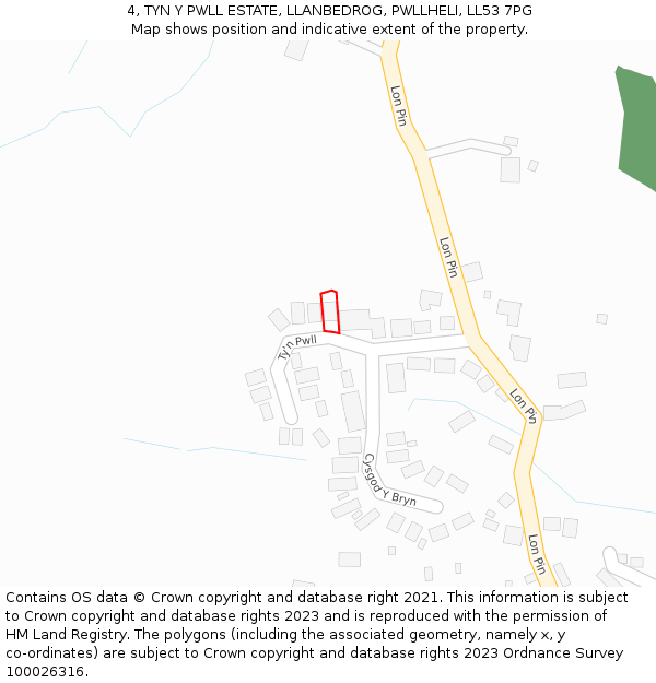 4, TYN Y PWLL ESTATE, LLANBEDROG, PWLLHELI, LL53 7PG: Location map and indicative extent of plot