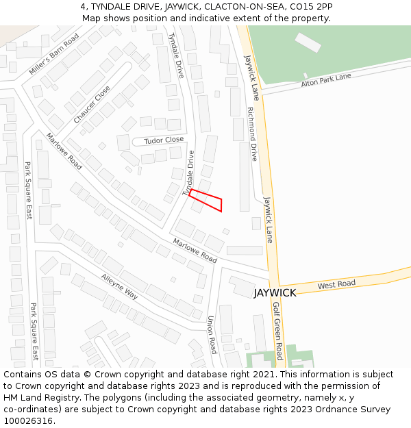 4, TYNDALE DRIVE, JAYWICK, CLACTON-ON-SEA, CO15 2PP: Location map and indicative extent of plot