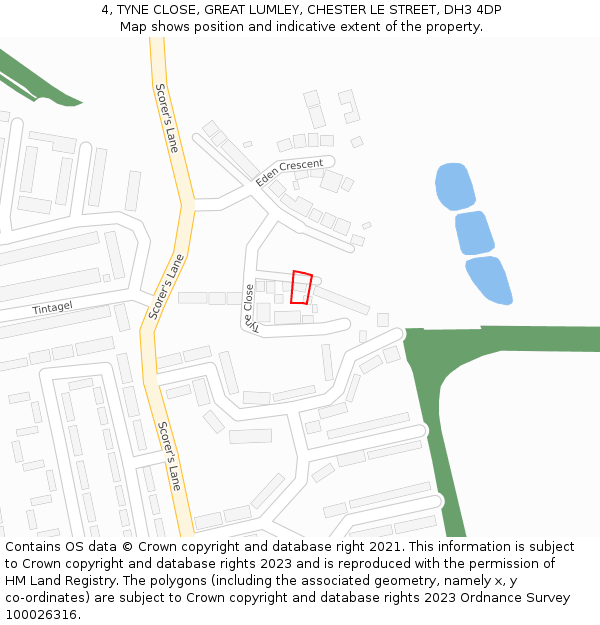 4, TYNE CLOSE, GREAT LUMLEY, CHESTER LE STREET, DH3 4DP: Location map and indicative extent of plot