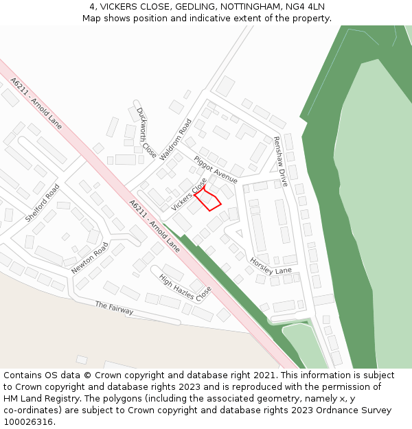 4, VICKERS CLOSE, GEDLING, NOTTINGHAM, NG4 4LN: Location map and indicative extent of plot