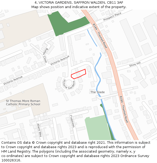 4, VICTORIA GARDENS, SAFFRON WALDEN, CB11 3AF: Location map and indicative extent of plot