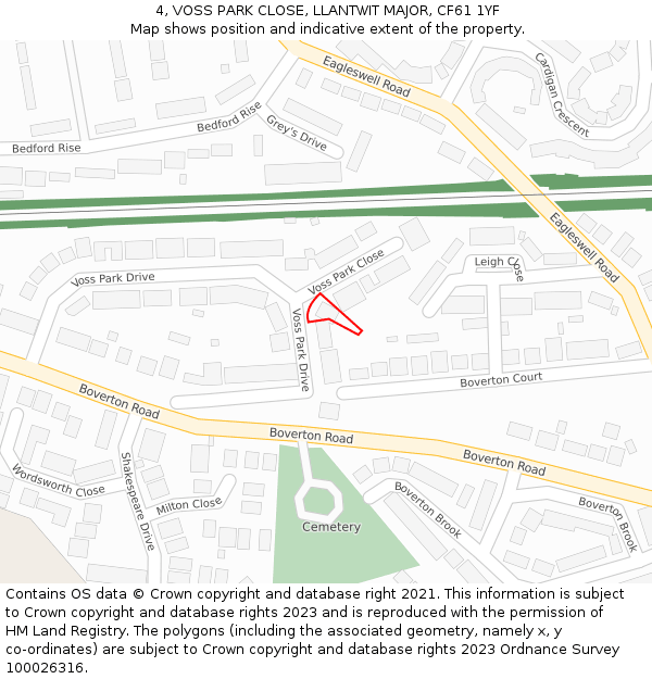 4, VOSS PARK CLOSE, LLANTWIT MAJOR, CF61 1YF: Location map and indicative extent of plot