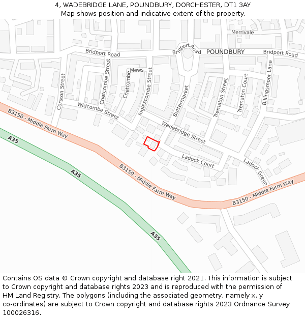 4, WADEBRIDGE LANE, POUNDBURY, DORCHESTER, DT1 3AY: Location map and indicative extent of plot