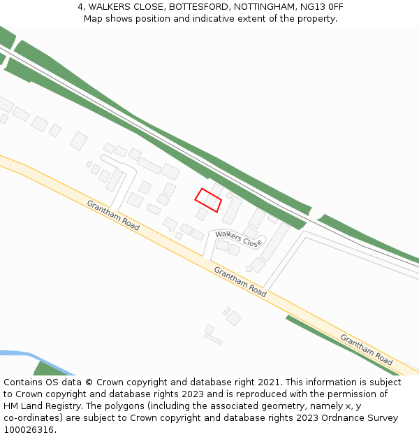 4, WALKERS CLOSE, BOTTESFORD, NOTTINGHAM, NG13 0FF: Location map and indicative extent of plot