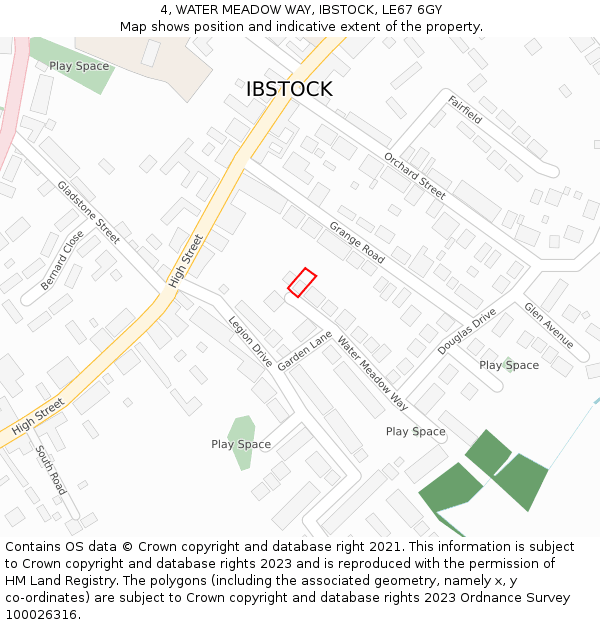 4, WATER MEADOW WAY, IBSTOCK, LE67 6GY: Location map and indicative extent of plot