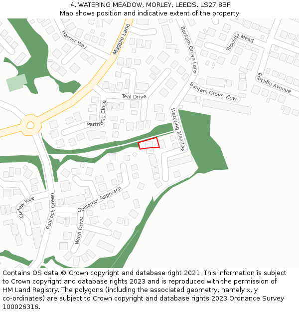 4, WATERING MEADOW, MORLEY, LEEDS, LS27 8BF: Location map and indicative extent of plot