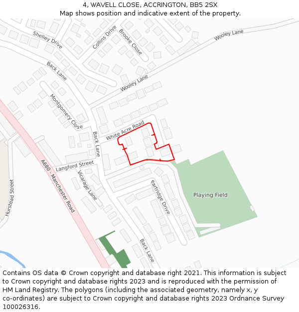 4, WAVELL CLOSE, ACCRINGTON, BB5 2SX: Location map and indicative extent of plot