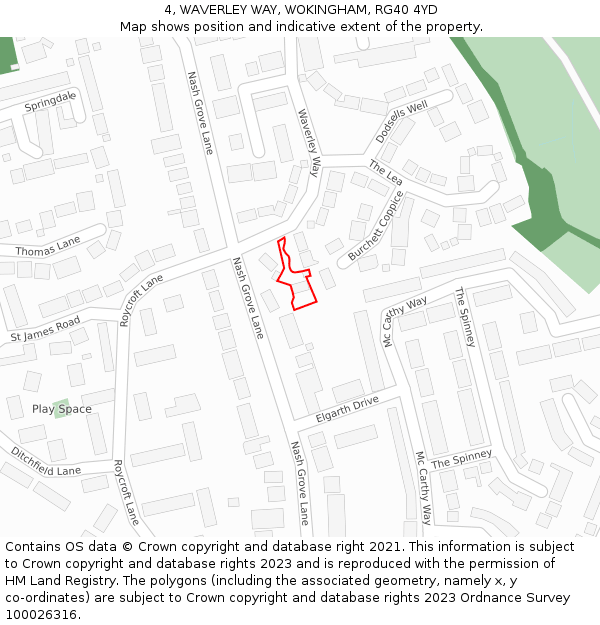 4, WAVERLEY WAY, WOKINGHAM, RG40 4YD: Location map and indicative extent of plot