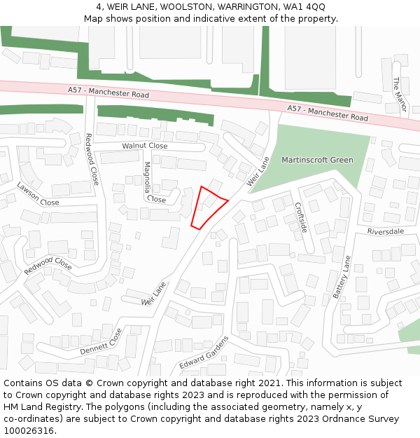 4, WEIR LANE, WOOLSTON, WARRINGTON, WA1 4QQ: Location map and indicative extent of plot