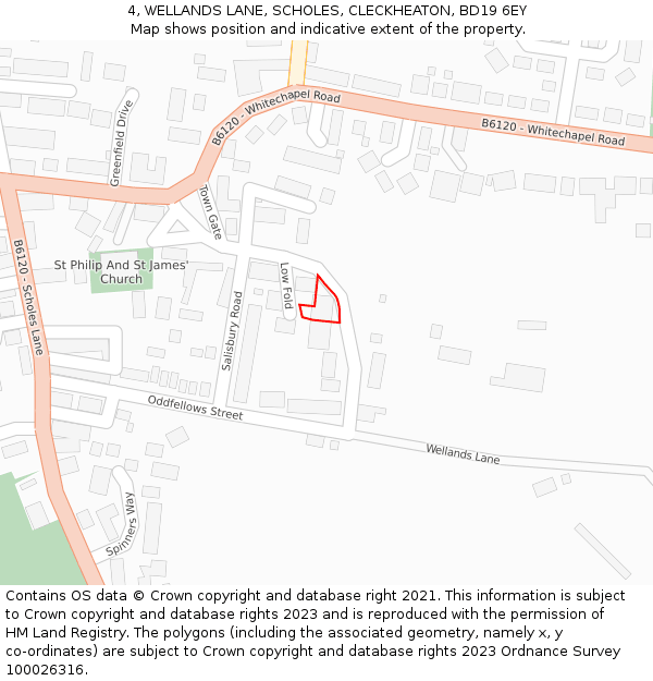 4, WELLANDS LANE, SCHOLES, CLECKHEATON, BD19 6EY: Location map and indicative extent of plot