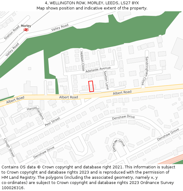 4, WELLINGTON ROW, MORLEY, LEEDS, LS27 8YX: Location map and indicative extent of plot