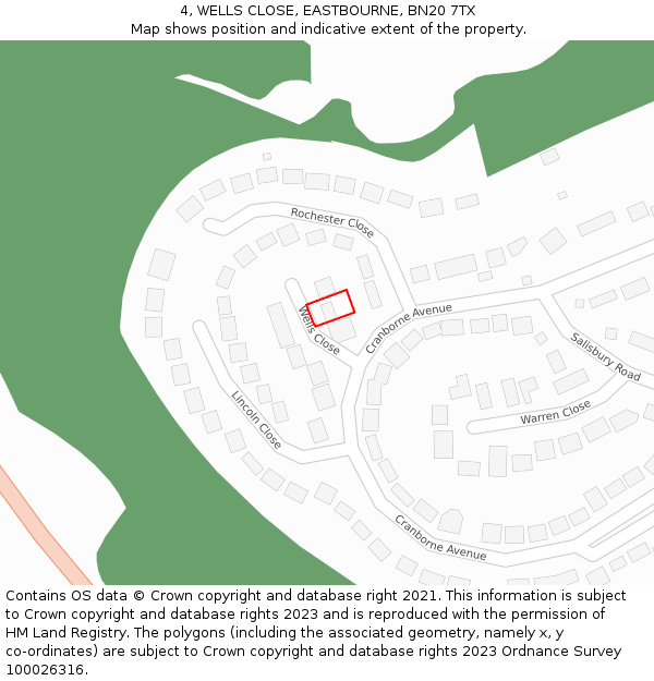 4, WELLS CLOSE, EASTBOURNE, BN20 7TX: Location map and indicative extent of plot