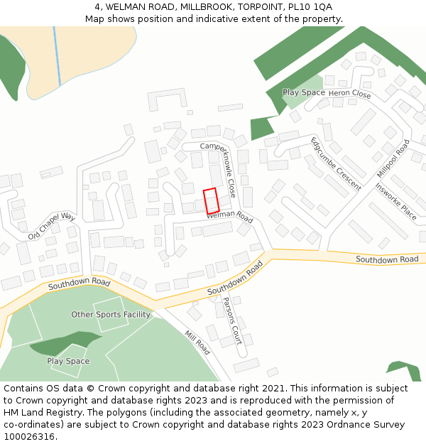 4, WELMAN ROAD, MILLBROOK, TORPOINT, PL10 1QA: Location map and indicative extent of plot