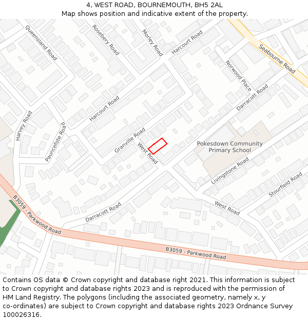 4, WEST ROAD, BOURNEMOUTH, BH5 2AL: Location map and indicative extent of plot