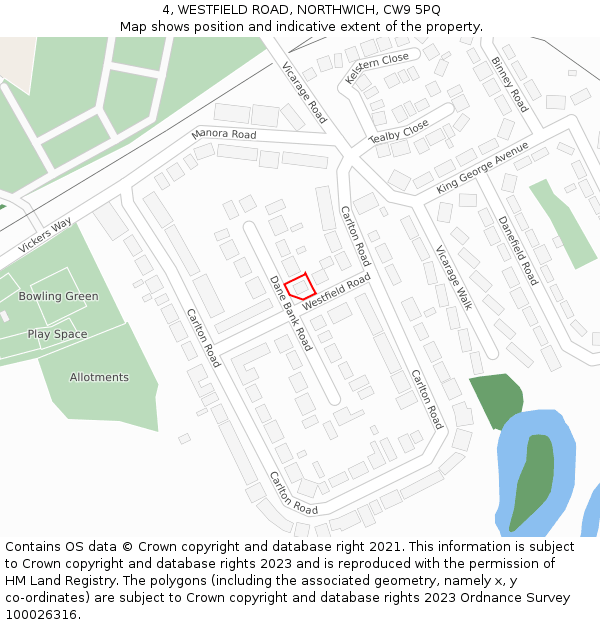 4, WESTFIELD ROAD, NORTHWICH, CW9 5PQ: Location map and indicative extent of plot