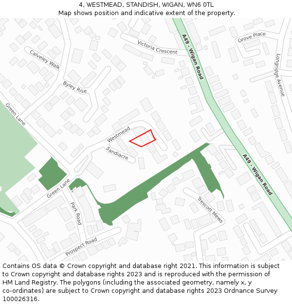 4, WESTMEAD, STANDISH, WIGAN, WN6 0TL: Location map and indicative extent of plot