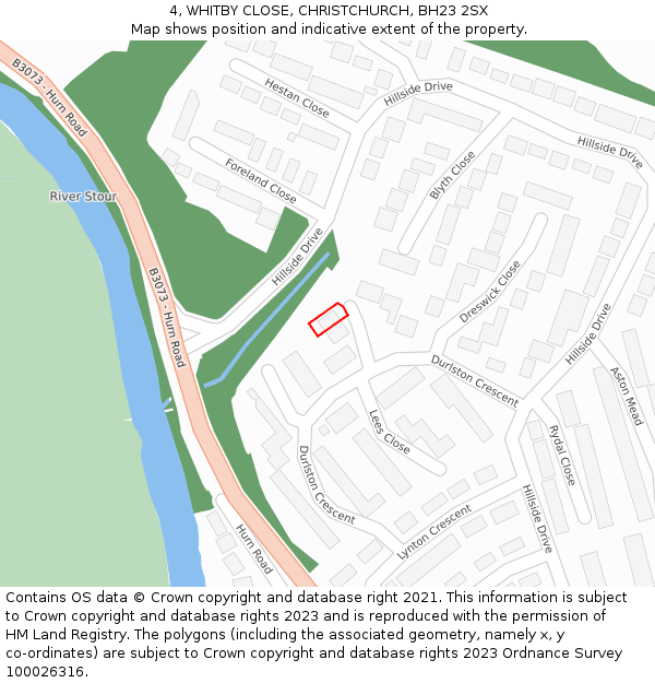 4, WHITBY CLOSE, CHRISTCHURCH, BH23 2SX: Location map and indicative extent of plot