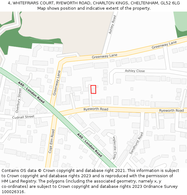 4, WHITEFRIARS COURT, RYEWORTH ROAD, CHARLTON KINGS, CHELTENHAM, GL52 6LG: Location map and indicative extent of plot