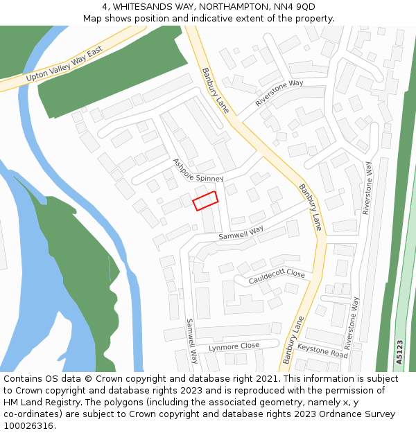 4, WHITESANDS WAY, NORTHAMPTON, NN4 9QD: Location map and indicative extent of plot