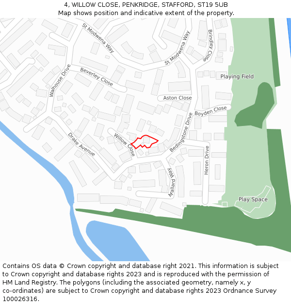 4, WILLOW CLOSE, PENKRIDGE, STAFFORD, ST19 5UB: Location map and indicative extent of plot