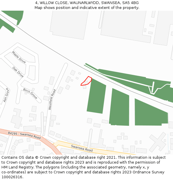 4, WILLOW CLOSE, WAUNARLWYDD, SWANSEA, SA5 4BG: Location map and indicative extent of plot