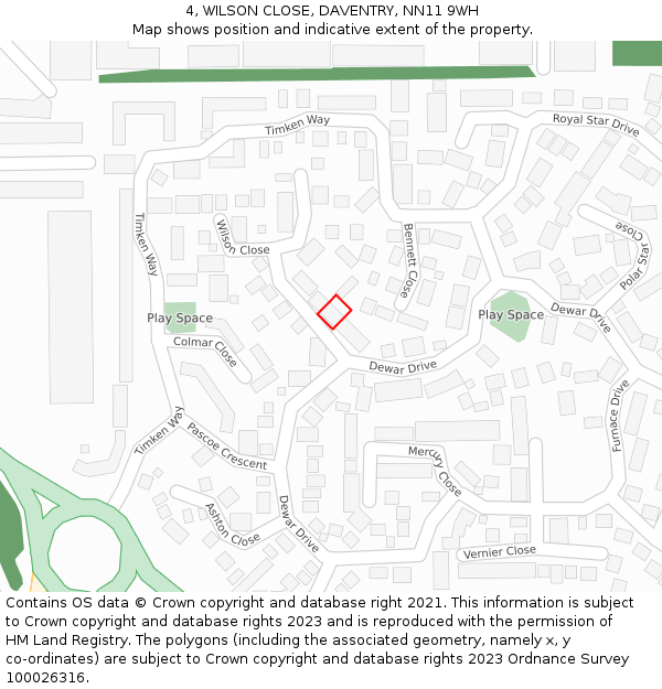 4, WILSON CLOSE, DAVENTRY, NN11 9WH: Location map and indicative extent of plot