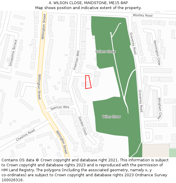 4, WILSON CLOSE, MAIDSTONE, ME15 8AP: Location map and indicative extent of plot