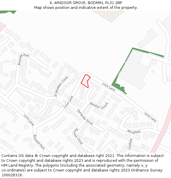 4, WINDSOR GROVE, BODMIN, PL31 2BP: Location map and indicative extent of plot