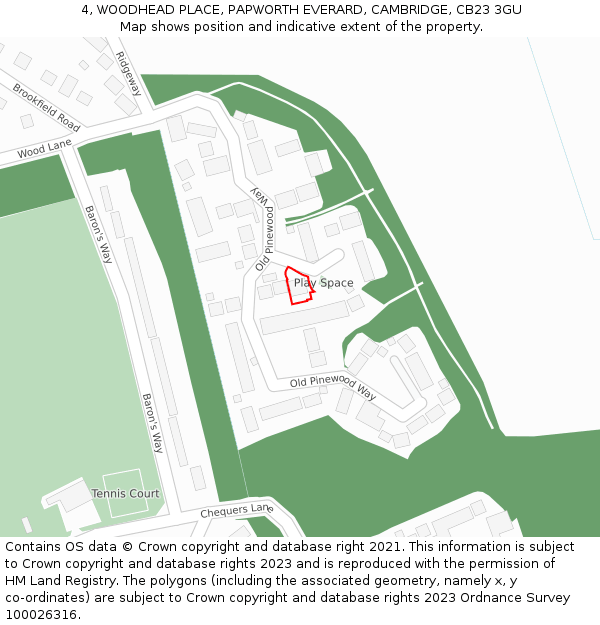 4, WOODHEAD PLACE, PAPWORTH EVERARD, CAMBRIDGE, CB23 3GU: Location map and indicative extent of plot